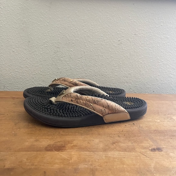 Kenkoh Spirit Massage Cork Thong Sandals Metallic Flip Flop Reflexology Sz 8 - Picture 5 of 8